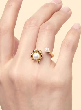 triple tipsy董洁同款 焦糖爆米花珍珠戒指开口戒 半熟男女