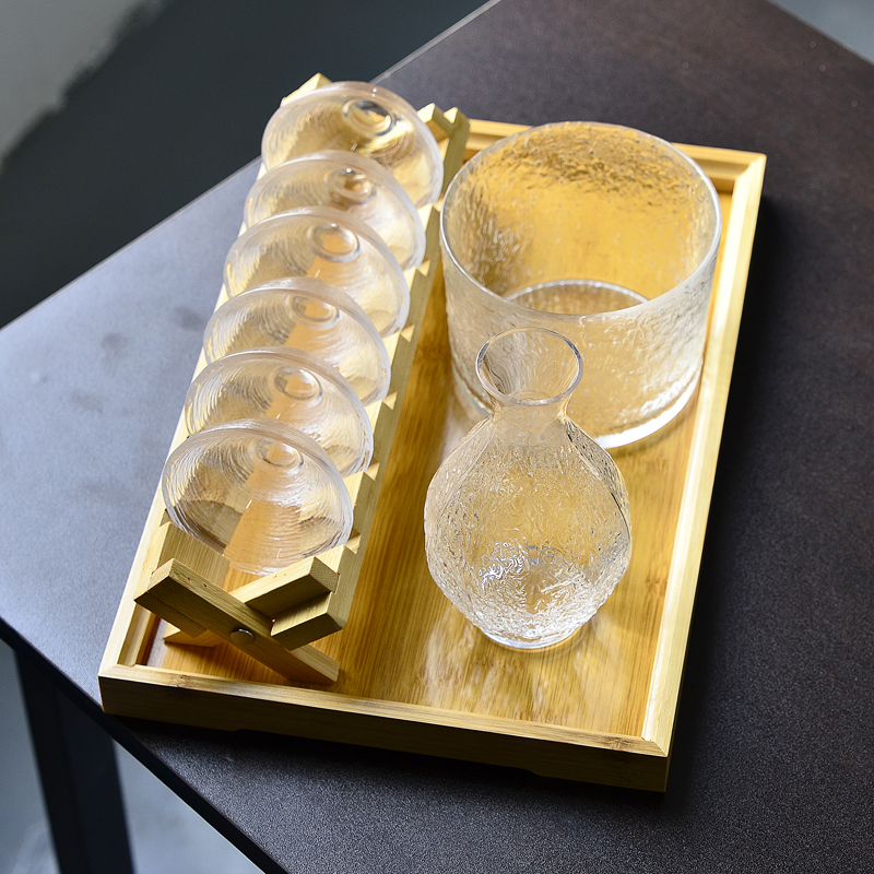 日式清酒壶套装玻璃黄酒温酒器烫酒壶家用一两白酒杯咖啡锤纹斗笠 - 图3