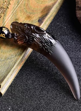 天然冰种黑曜石狼牙吊坠黑绳情侣项链男潮夏季小众设计女水晶饰品