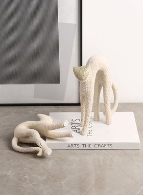 现代侘寂风抽象动物砂岩猫摆件