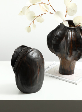 新中式侘寂抽象素黑陶瓷花瓶