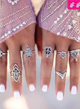 极速New Retro Joint Ring Fashion Women FloweOr Rings Set Ret