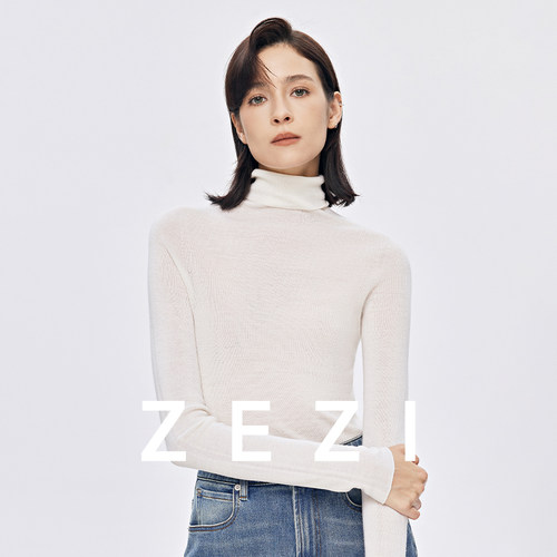 zezi高领打底衫毛衣女春秋新款100羊毛新品针织衫女黑色简约套头 - 图3