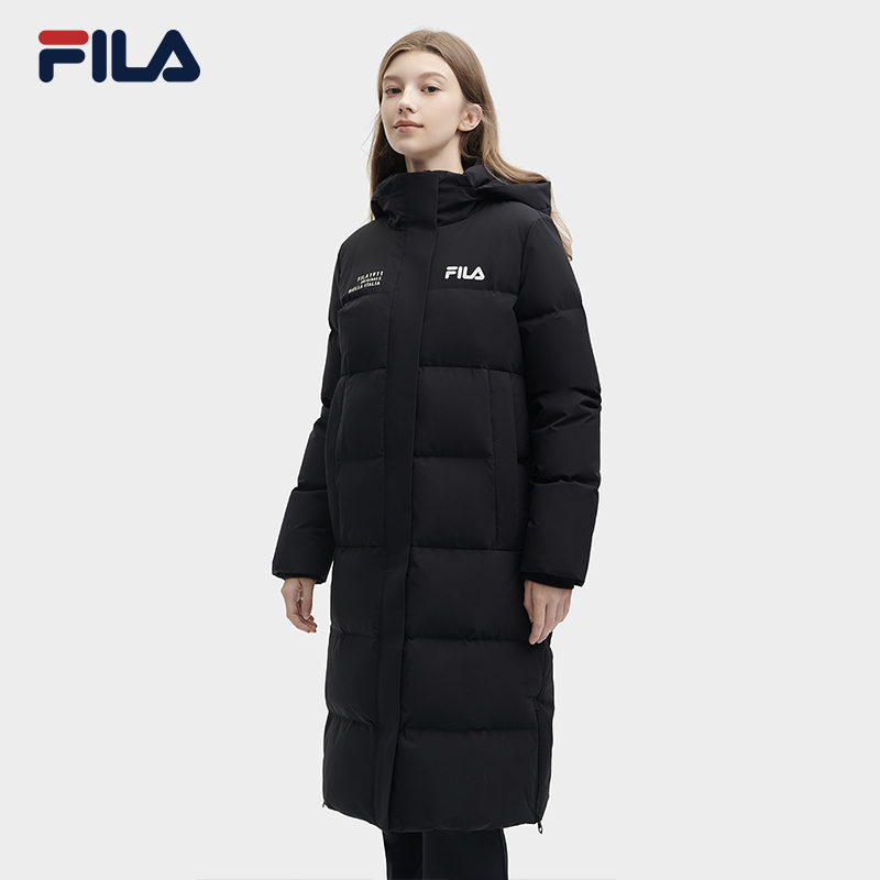 FILA 斐乐官方女士长款羽绒服2023冬季新款休闲基础简约连帽上衣