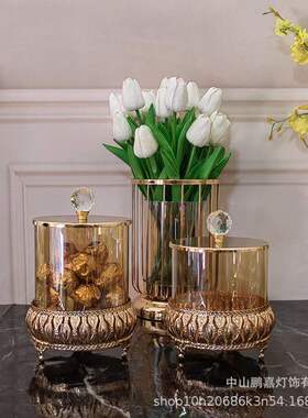 跨境金色电镀糖果罐三件套糖果干果收纳罐创意轻奢家居装饰品