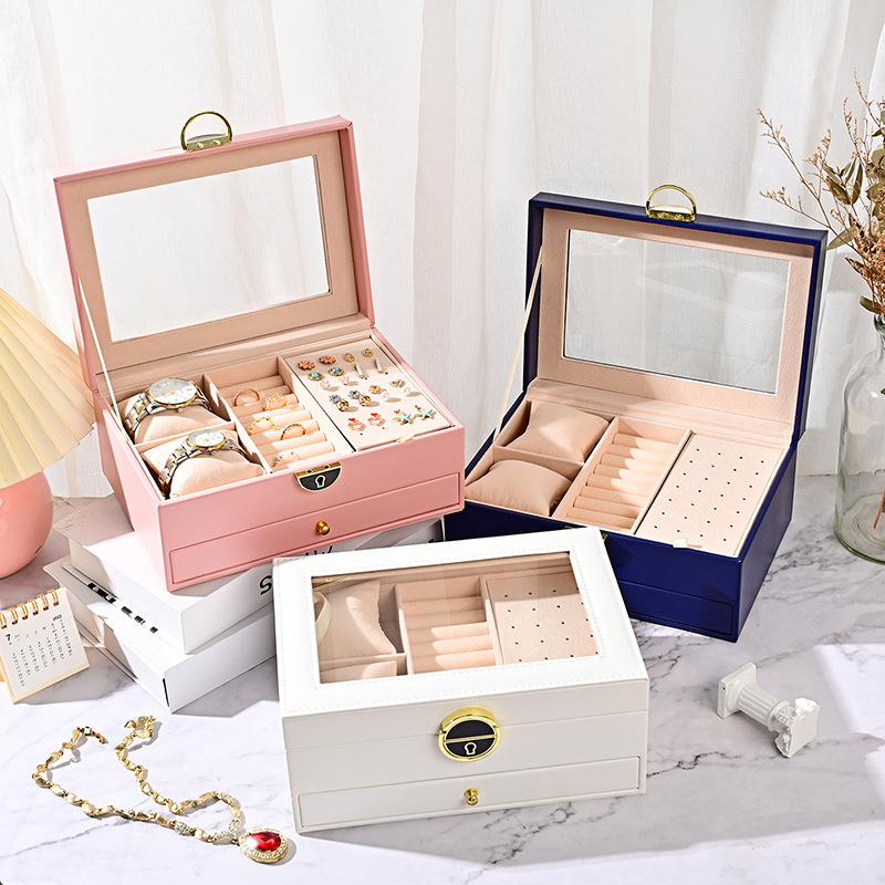 新款首饰盒收纳盒戒指耳环耳钉手镯项链珠宝礼品盒子饰品盒 - 图1