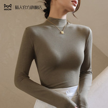 Cat person half height collar bottom shirt woman 2023 new early autumn velvet slim down inner lap winter advanced sensual sweatshirt