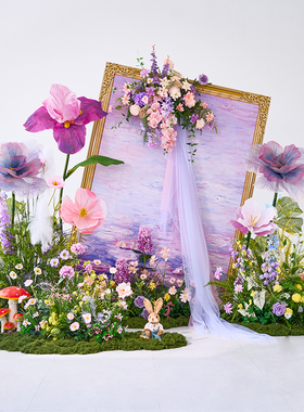 莫奈花园仿真花造景假花艺装饰摆件橱窗夏天氛围场景布置紫色美陈