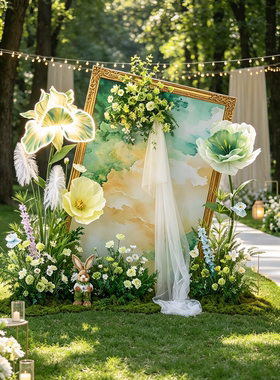 婚庆仿真花莫奈花园造景白绿色发光花求婚生日宴会布置装饰假花排