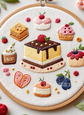 新品刺绣diy手工材料包蛋糕甜点Embroidery热跨境英文