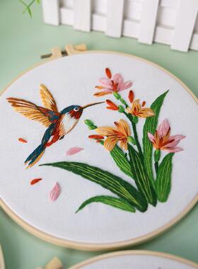diy手工刺绣材料包Bird embroidery蜂鸟翠鸟花鸟飞鸟布艺绣花