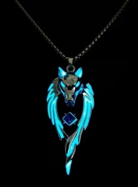 夜光狼王三件套火焰龙翼龙复古嘻哈个性街头儿童发光吊坠项链男
