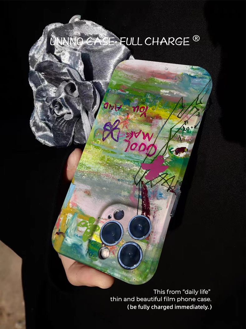 青青草地蝴蝶涂鸦艺术小众适用苹果15promax手机壳小米14个性13Pro款新款华为MATE60PRO全包镜头软壳一加oppo - 图1