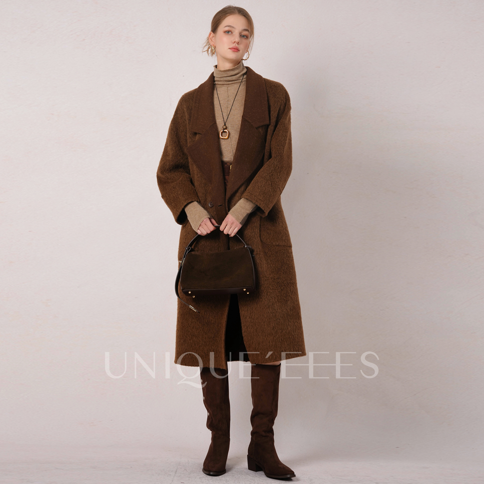 尢壹/UNIQUE'EEES【镇店王牌】平驳领苏丽羊驼羊毛大衣U5501009 - 图2