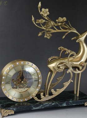 欧式铜钟鹿摆件现代轻奢办公室