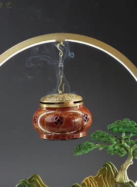 纯铜禅意迎客松香炉桌面