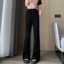 Black Narrow Board Micro Laserpants Women Summer Slim 2023 new high waist display slim Lean Breathable Straight Drum Casual Pants