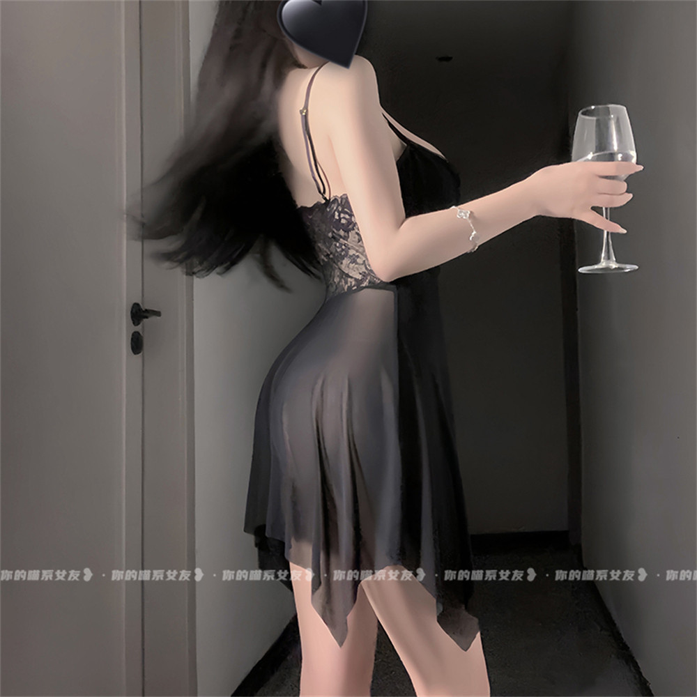 喵：蝴蝶梦境*温柔甜美少女感吊带睡裙纯欲蝴蝶堆领性感蕾丝睡衣 - 图1