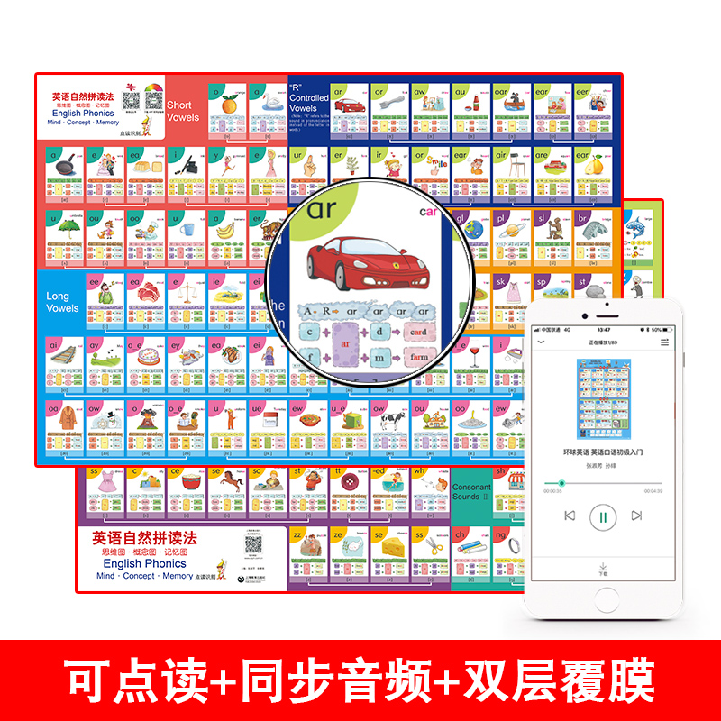 学语者16G点读笔+挂图3套装6张【小学英语语法挂图+英语国际音标挂+英语自然拼读法挂图】双层覆膜+可点读+音频正反面英语语法-图3