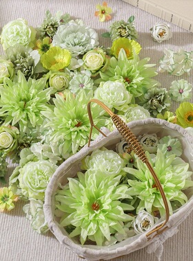 绿色系仿真花绢花头饰簪花装饰