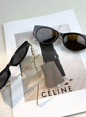 珍珠镜腿新款墨镜女 闭眼入百搭框型眼镜女 防紫外线高品太阳眼镜