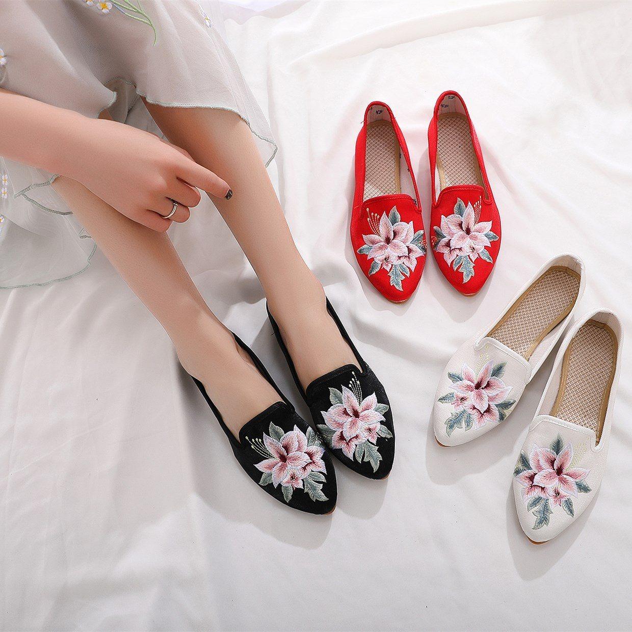 【】2024春夏唐汉中国风复古尖头低跟绣花布鞋女单鞋传统布鞋日常,淘宝优惠券,粉丝福利购,淘宝优惠卷