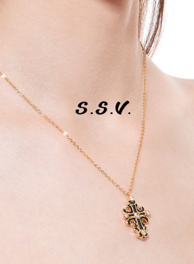 S.S.V.复古珐琅黑金十字架项链