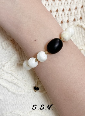 SSV檀木贝母手串配饰叠戴可调节长短轻奢小众高级感手链简约精致