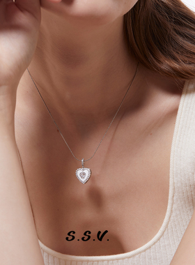 S.S.V.珐琅桃心锆石项链