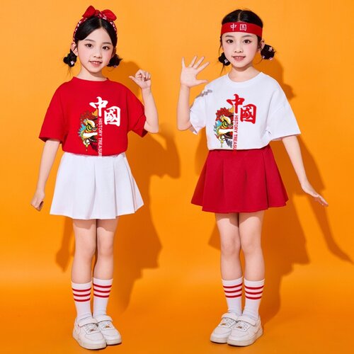 春季儿童表演服中国风幼儿园舞蹈服小学生班服啦啦队运动会演出服 - 图3