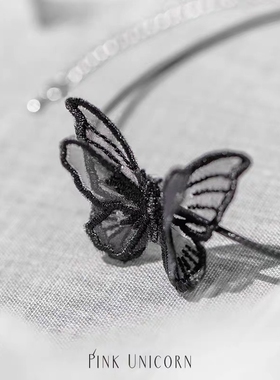 设计款黑色蕾丝蝴蝶结颈带