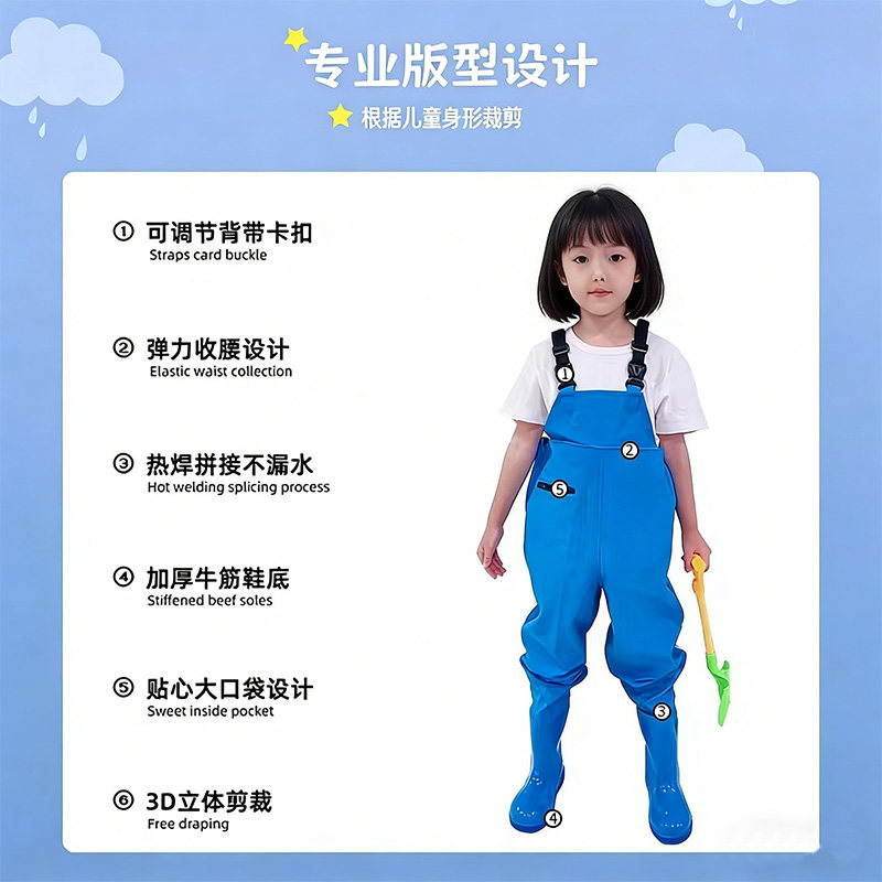 儿童玩水连体衣下水裤幼儿园防水赶海服装备工具抓鱼涉水雨鞋沙滩