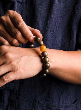 金丝楠木手串男女黄玛瑙玉髓圆珠