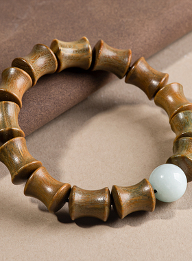 天然绿檀木手串男民族风檀香盘玩节节高升手链女学生考试上岸礼物