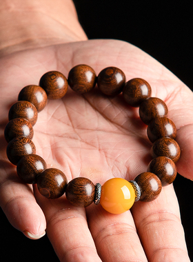 玛瑙玉髓天然金丝檀木手串男女款