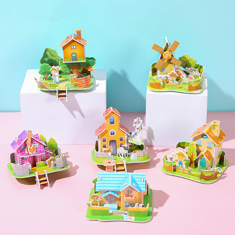 儿童节小礼品3D房子拼图玩具小孩生日男女孩礼物幼儿园小学生奖品 - 图2
