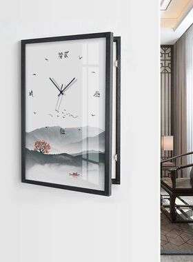 新中式电表箱装饰画带钟表时钟配电箱遮挡箱电闸盒挂画竖版免打孔