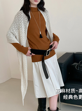 新款亚麻混纺天丝三角巾披肩高级