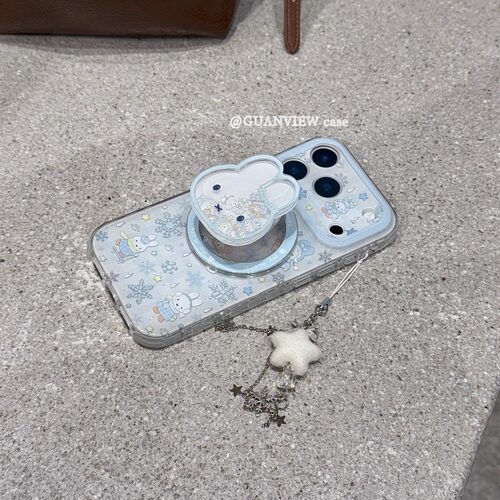 guanview 冬日ins可爱雪花米菲兔摇摇乐磁吸支架适用iphone17promax苹果16pro手机壳带链条15/14双层13防摔套 - 图3