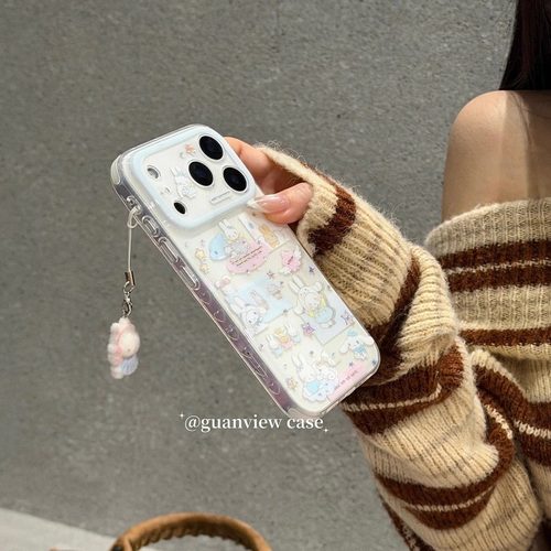 guanview ins可爱玉桂狗米菲兔植绒挂件适用iphone17promax苹果16pro手机壳15/14鎏金双层硅胶13防摔17保护套 - 图1