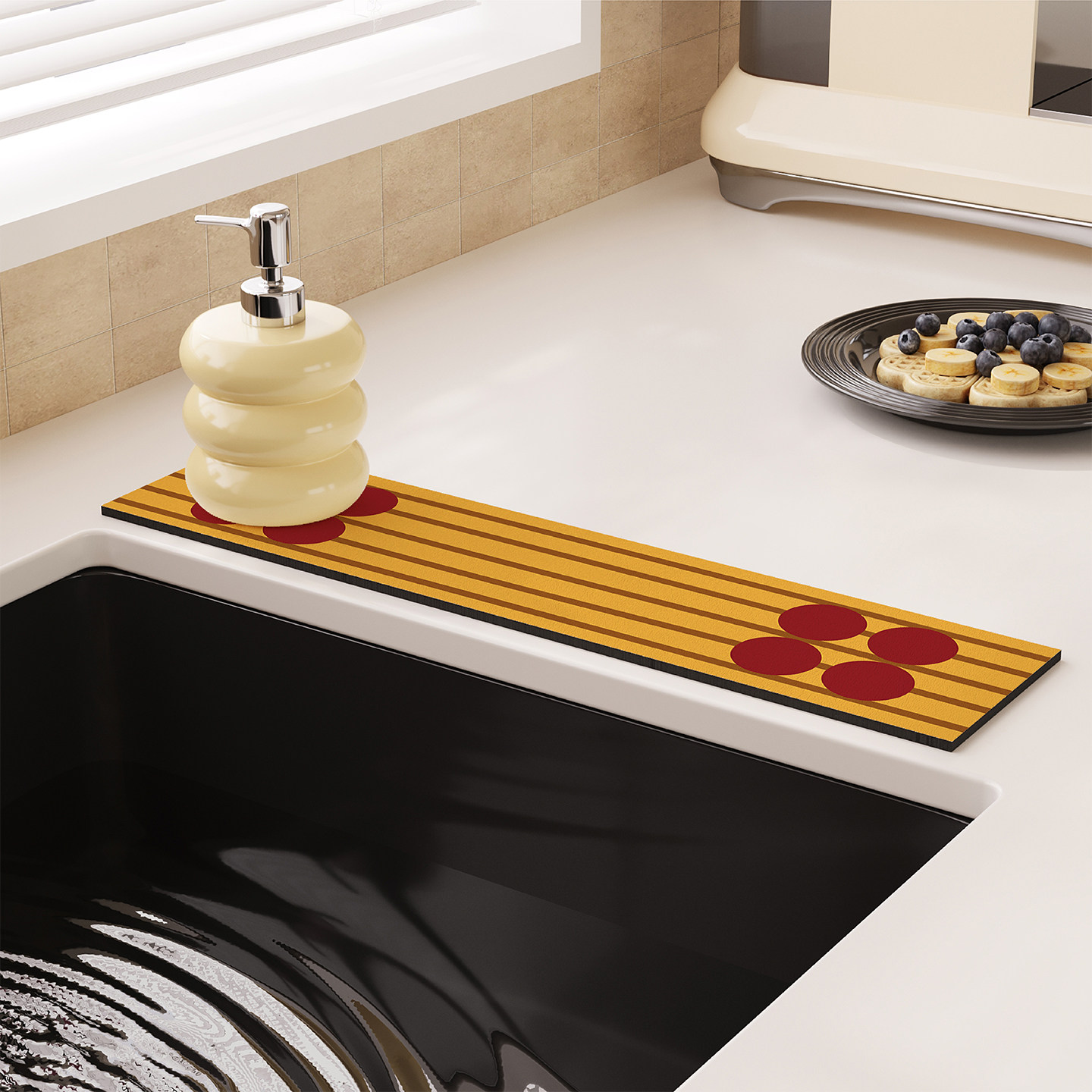 北欧简约线条水龙头吸水垫厨房台面洗手台硅藻泥窄边水槽沥水垫子,淘宝优惠券,粉丝福利购,淘宝优惠卷