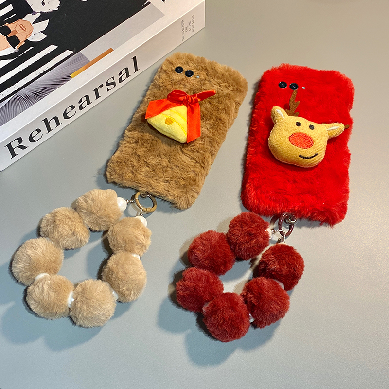 红色圣诞麋鹿适用三星zflip7fe手机壳zfold6毛球zflip5挂链w23flip毛绒3折叠屏zfold2秋冬季w22/w21/galaxy硬 - 图1