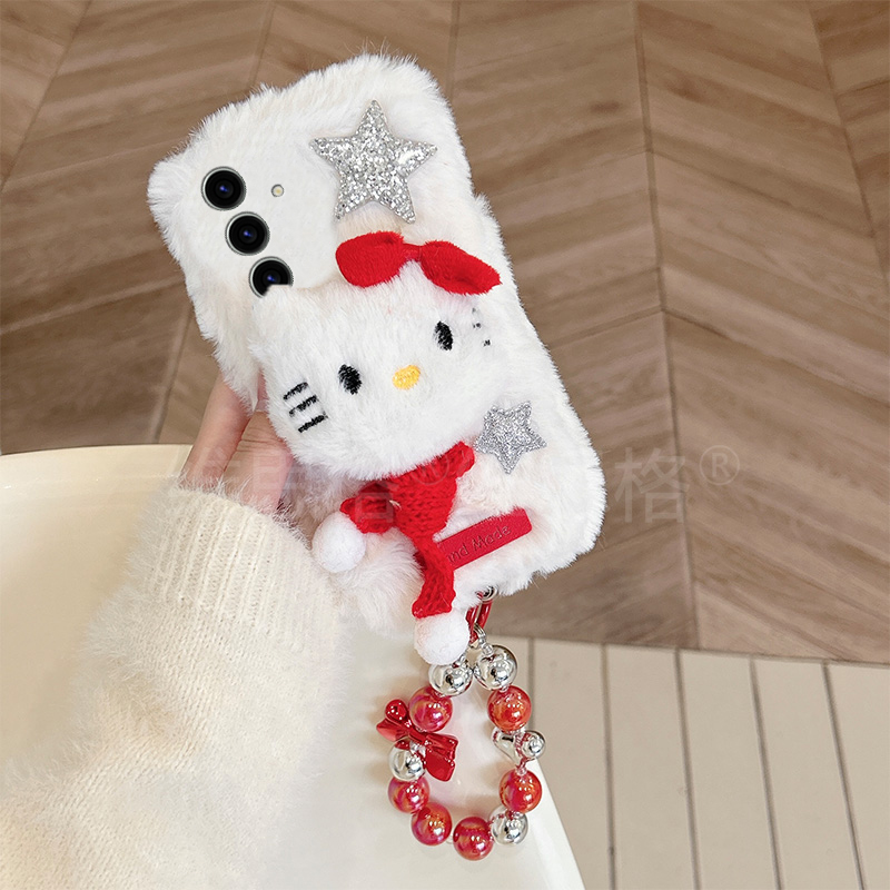 围巾星星kt猫适用三星s25edge手机壳s24plus挂链s23+十s22卡通s21fe秋冬季s20ultra毛绒s10立体s9软s8/note20 - 图1