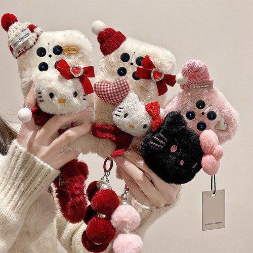 星星凯蒂猫适用华为mate70pro+手机壳meta60立体mata50e毛茸茸rs保时捷设计mete40e十m30秋冬季20x手环10毛绒 - 图0