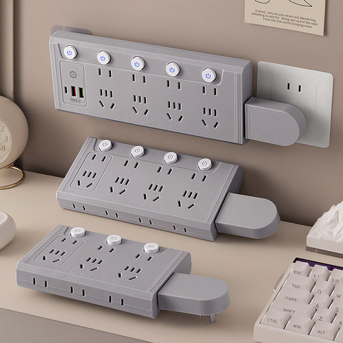 公正午纯铜插座带USB接线板插头可旋转一转多扩展独立开关转换器 - 图0