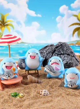 新款鲨头鲨脑盲盒卡通手游树脂摆件礼品礼物盲盒