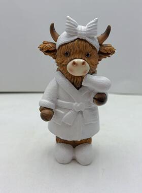 跨境新品可爱高地牛浴室树脂摆件情侣创意家居装饰品奶油风礼物