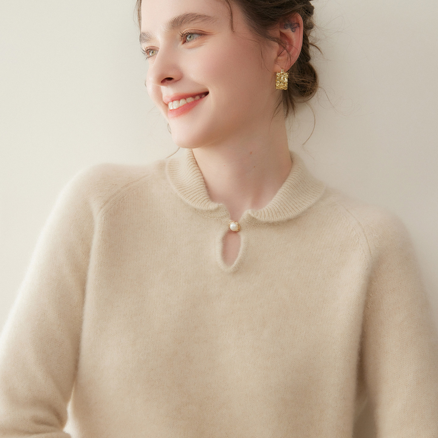 新中式穿搭~水滴领山羊绒衫女宽松显瘦套头毛衣长袖针织衫打底,淘宝优惠券,粉丝福利购,淘宝优惠卷