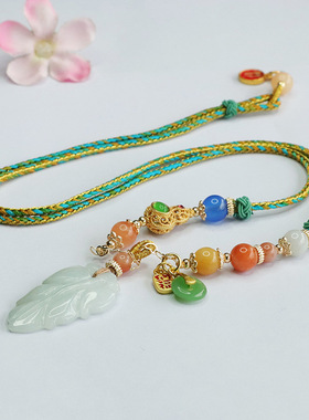 天然翡翠金枝玉叶树叶项链玉石叶子挂链挂件女士款气质时尚锁骨链