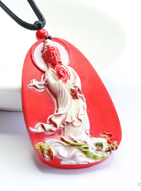 朱砂吊坠彩绘红砂乘龙观音挂坠项链复古风男女士吉祥纳福礼物饰品